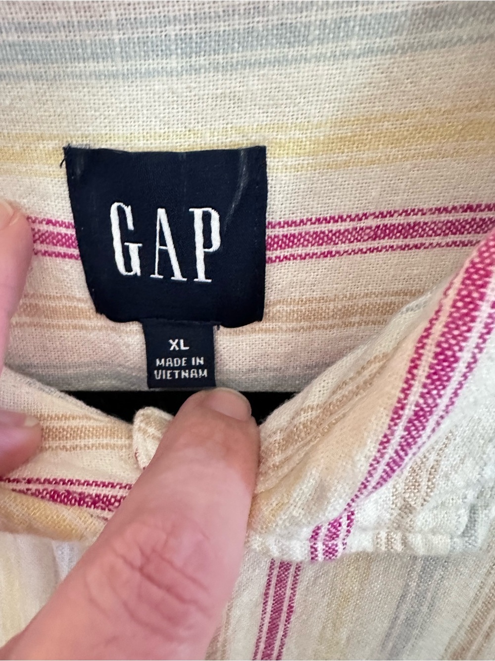Gap Vintage Y2K XL Linen blend stripe corpcore classic coastal button down top - Picture 5 of 15